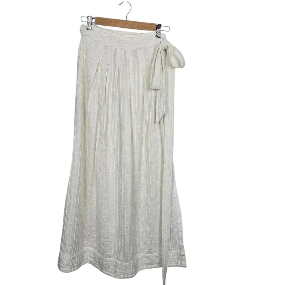 Free People Rey Wrap Ribbed Cotton Midi Skirt Ivory Cream Small